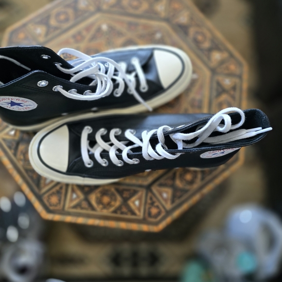 Converse Black High-Top Sneakers LEATHER Unisex Size 7 In Mens, 9 In Womens - Picture 11 of 16